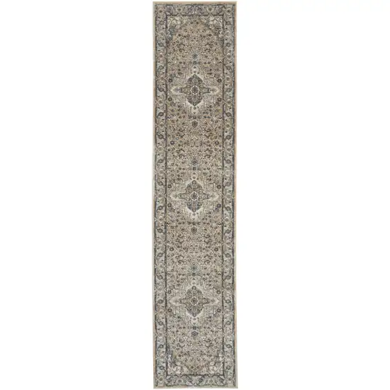 20' Beige And Gray Medallion Distressed Runner Rug Photo 4