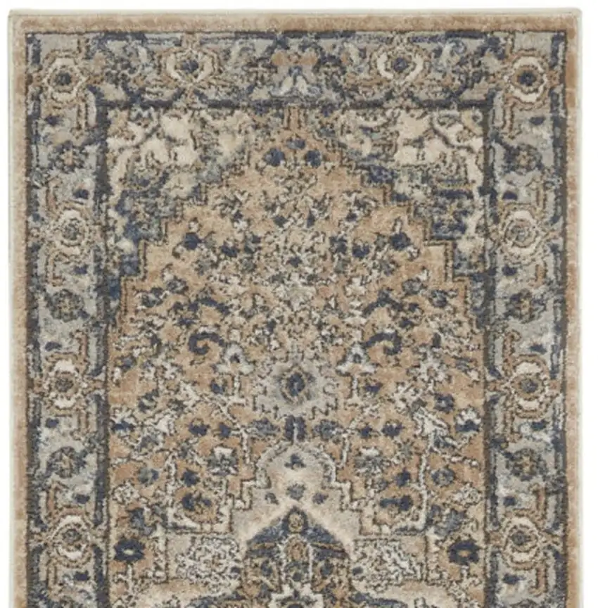 20' Beige And Gray Medallion Distressed Runner Rug Photo 3