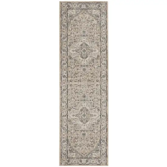6' Beige And Gray Medallion Distressed Runner Rug Photo 9