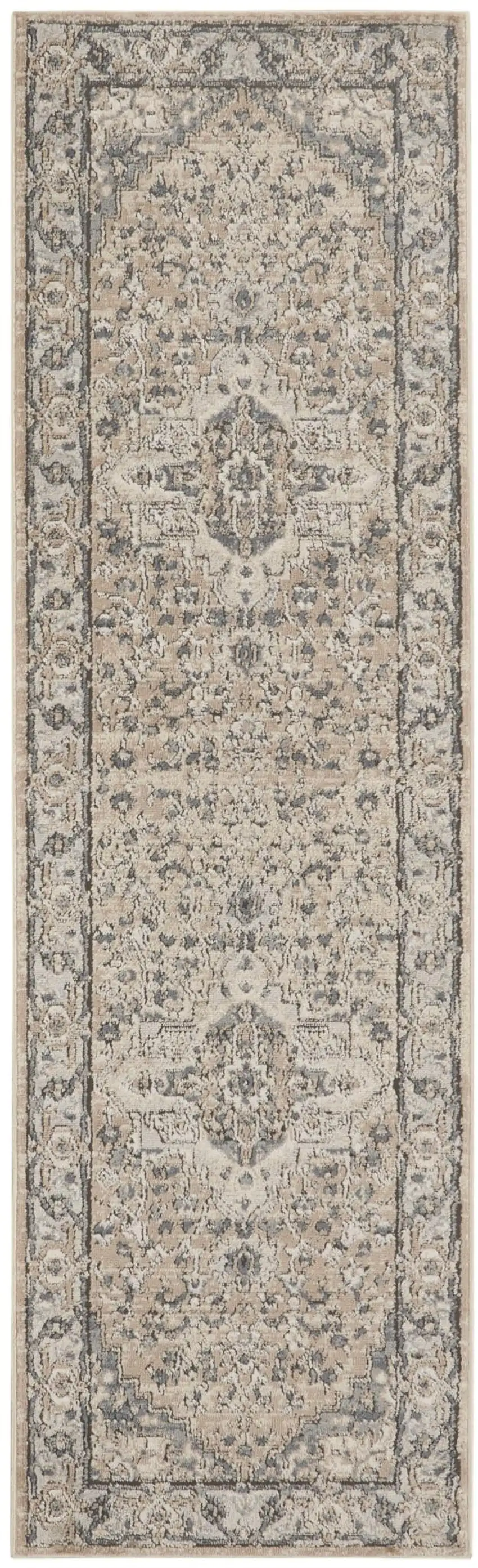 6' Beige And Gray Medallion Distressed Runner Rug Photo 9