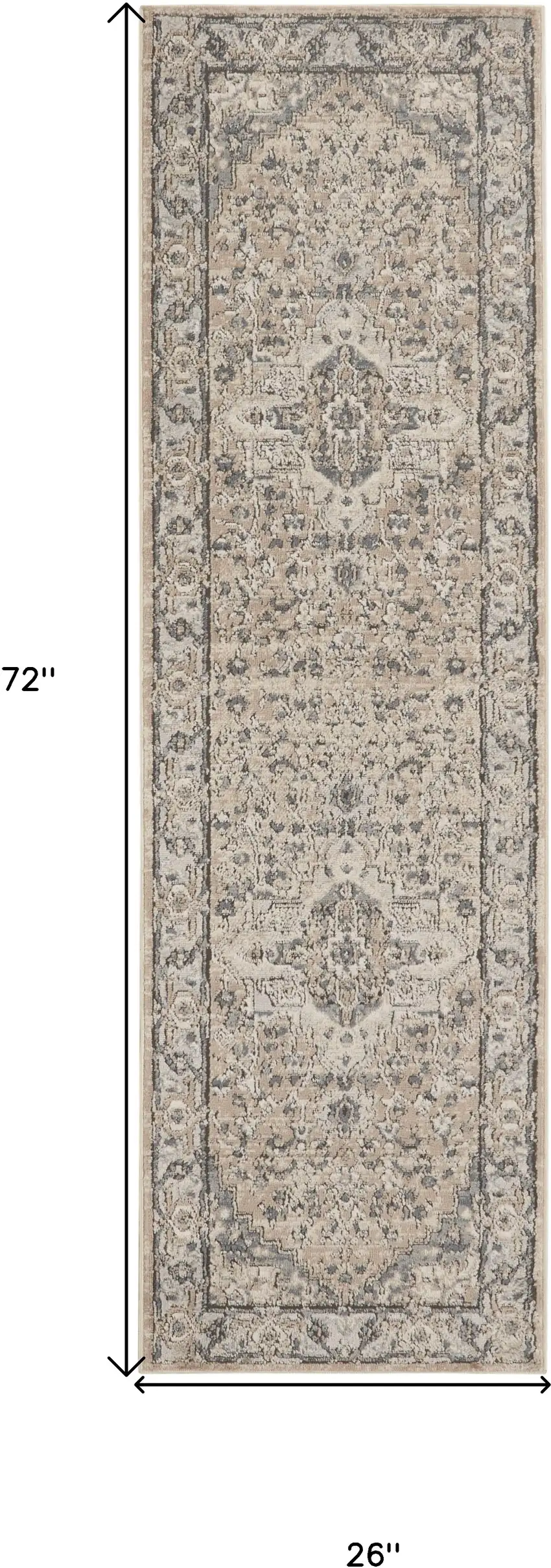 Beige and Gray Medallion Power Loom Distressed Runner Rug Photo 3