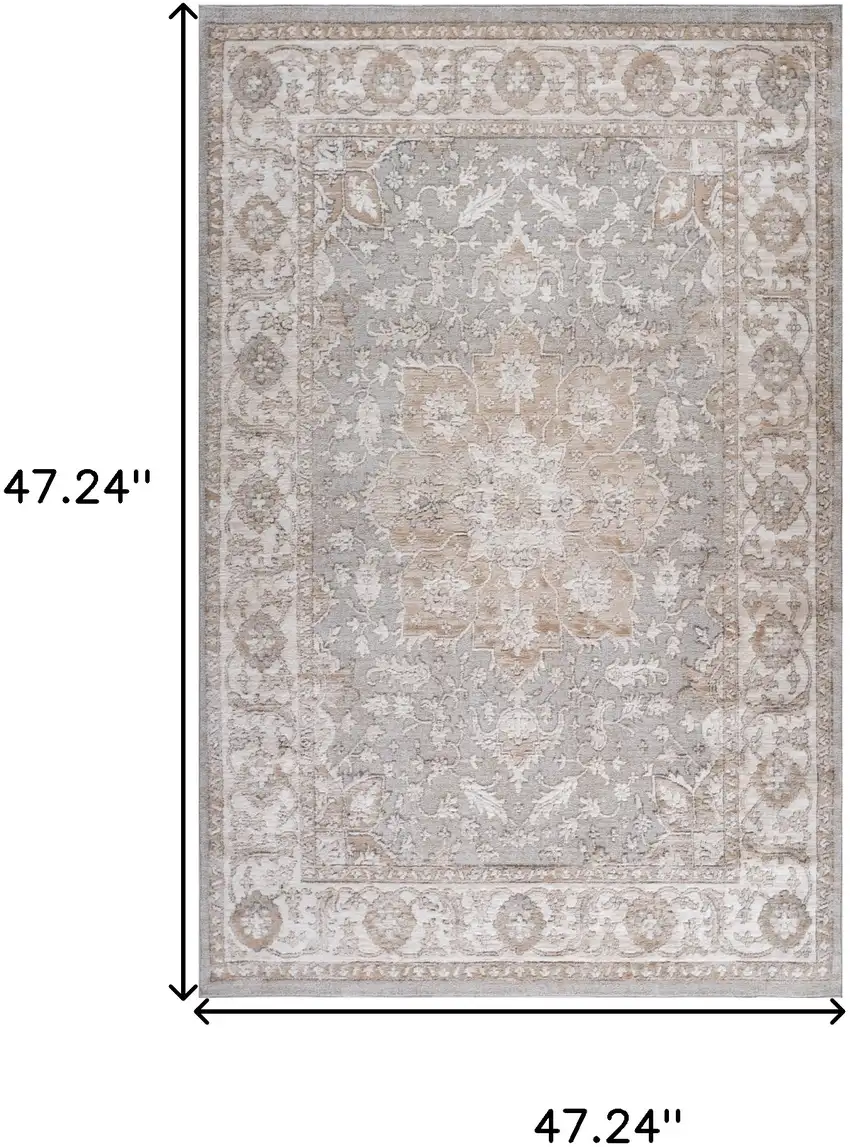 Beige and Gray Oriental Distressed Area Rug Photo 3