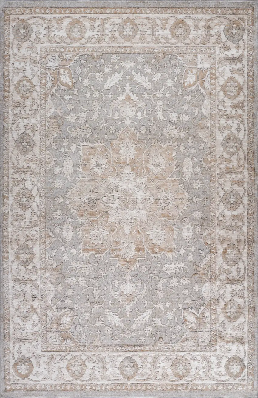 Beige and Gray Oriental Distressed Area Rug Photo 2