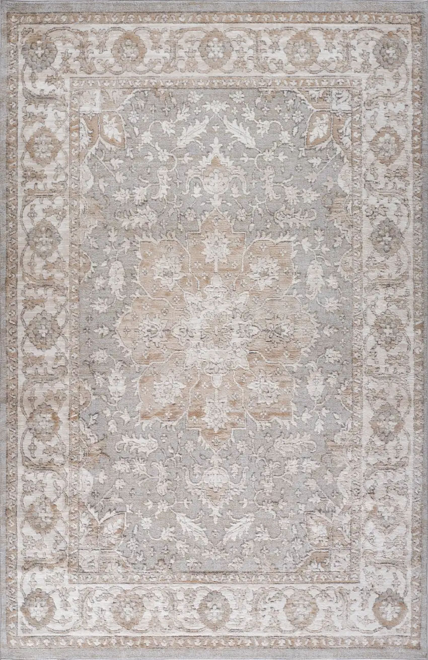 Beige and Gray Oriental Distressed Area Rug Photo 4