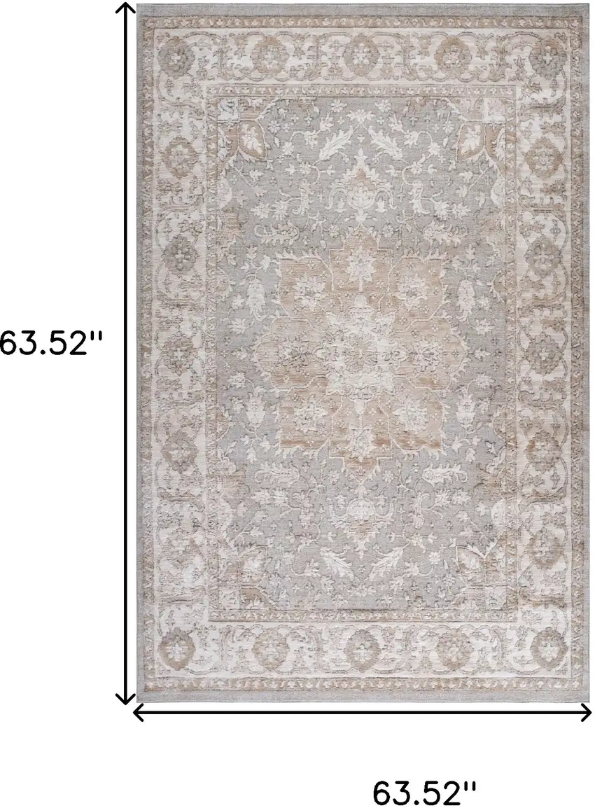 Beige and Gray Oriental Distressed Area Rug Photo 6