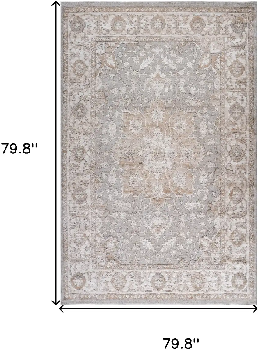 Beige and Gray Oriental Distressed Area Rug Photo 3