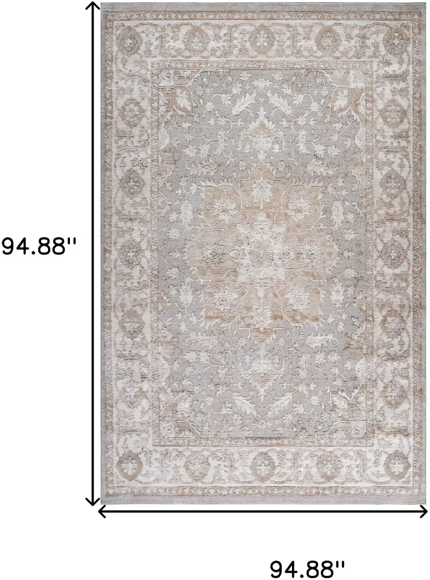 Beige and Gray Oriental Distressed Area Rug Photo 6