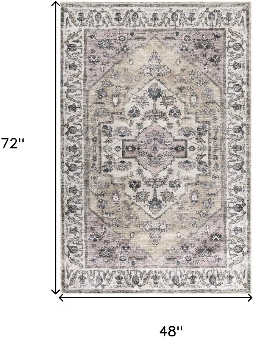 Beige and Gray Oriental Power Loom Distressed Washable Non Skid Area Rug Photo 9