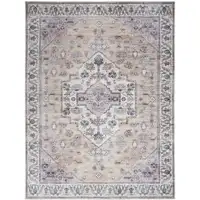 Photo of Beige and Gray Oriental Power Loom Distressed Washable Non Skid Area Rug