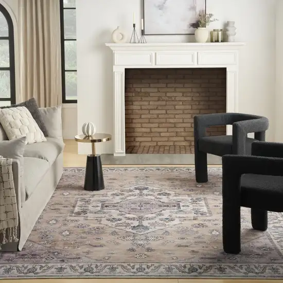 5' X 7' Beige and Gray Oriental Power Loom Distressed Washable Non Skid Area Rug Photo 5