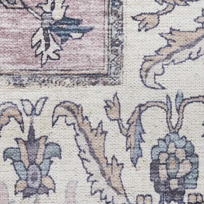 5' X 7' Beige and Gray Oriental Power Loom Distressed Washable Non Skid Area Rug Photo 4