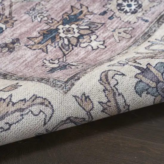 5' X 7' Beige and Gray Oriental Power Loom Distressed Washable Non Skid Area Rug Photo 8