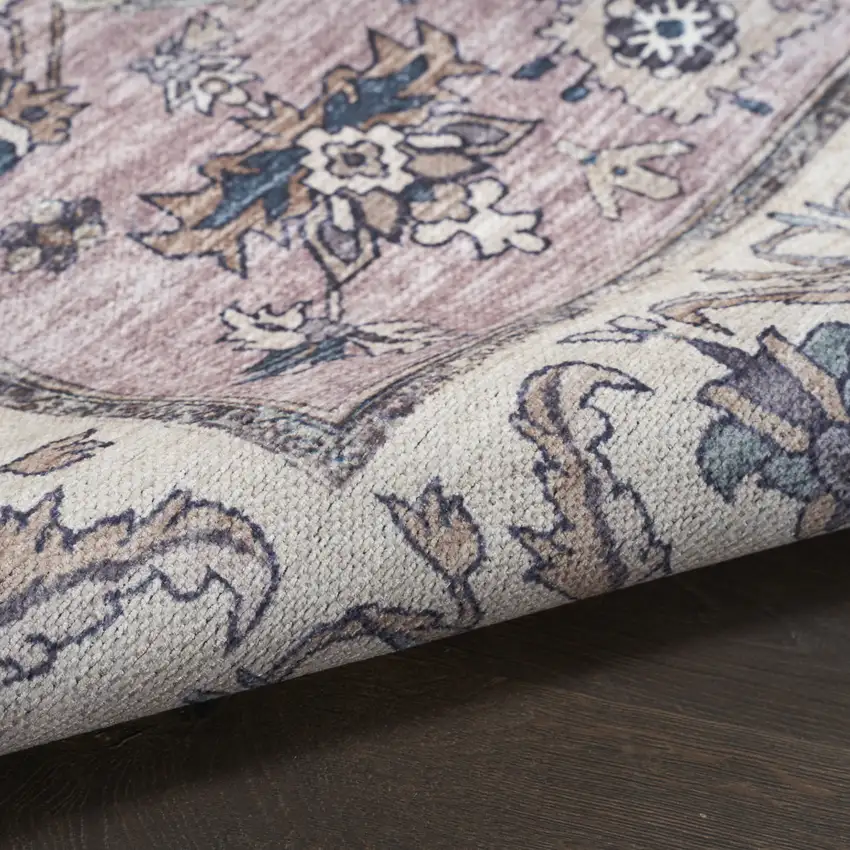 5' X 7' Beige and Gray Oriental Power Loom Distressed Washable Non Skid Area Rug Photo 8