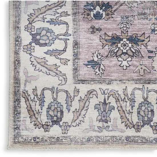 5' X 7' Beige and Gray Oriental Power Loom Distressed Washable Non Skid Area Rug Photo 9