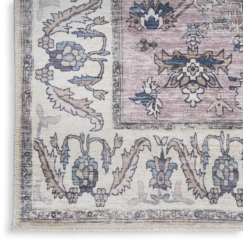 5' X 7' Beige and Gray Oriental Power Loom Distressed Washable Non Skid Area Rug Photo 9