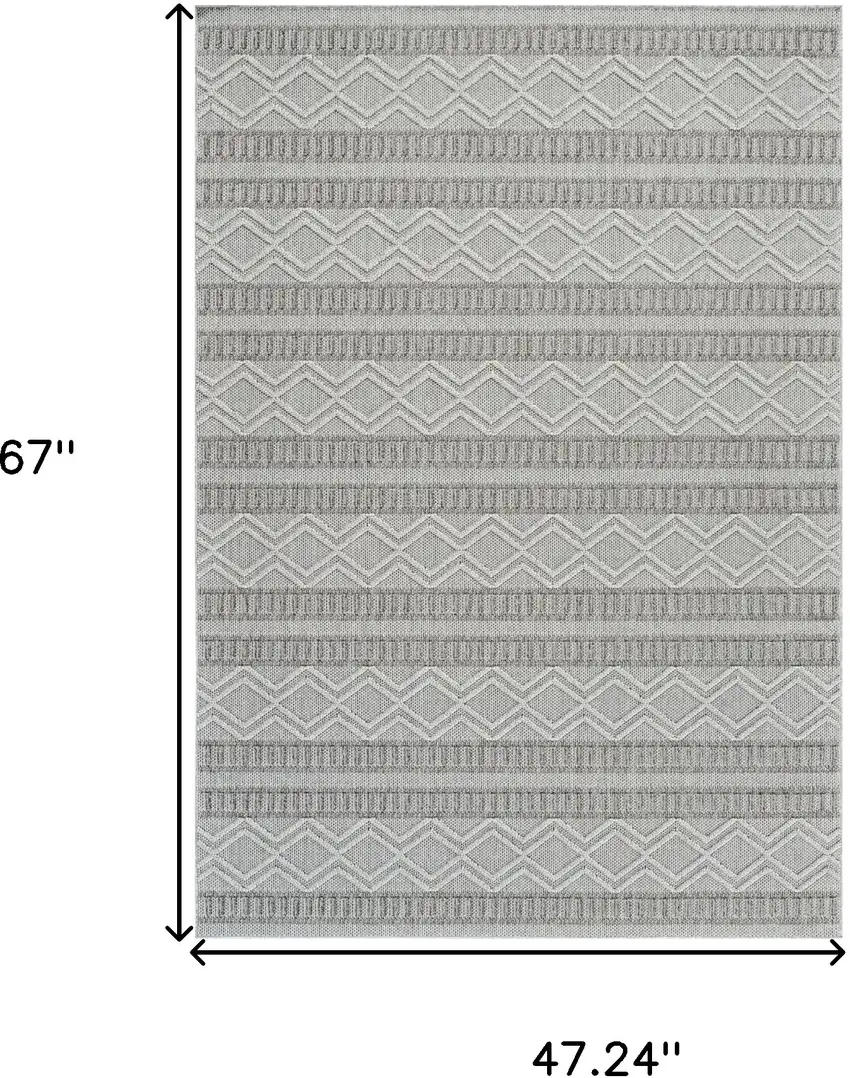 Beige and Gray Striped Distressed Indoor Outdoor Area Rug Photo 3