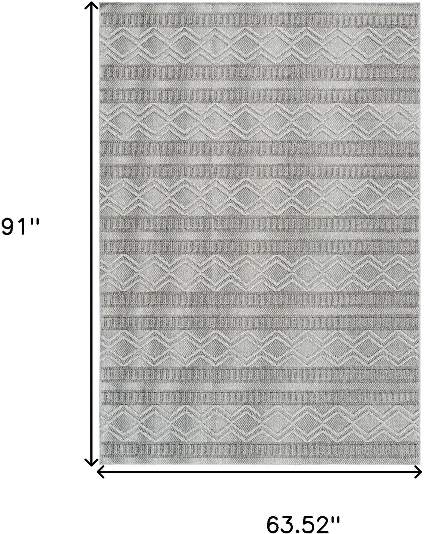 Beige and Gray Striped Distressed Indoor Outdoor Area Rug Photo 3