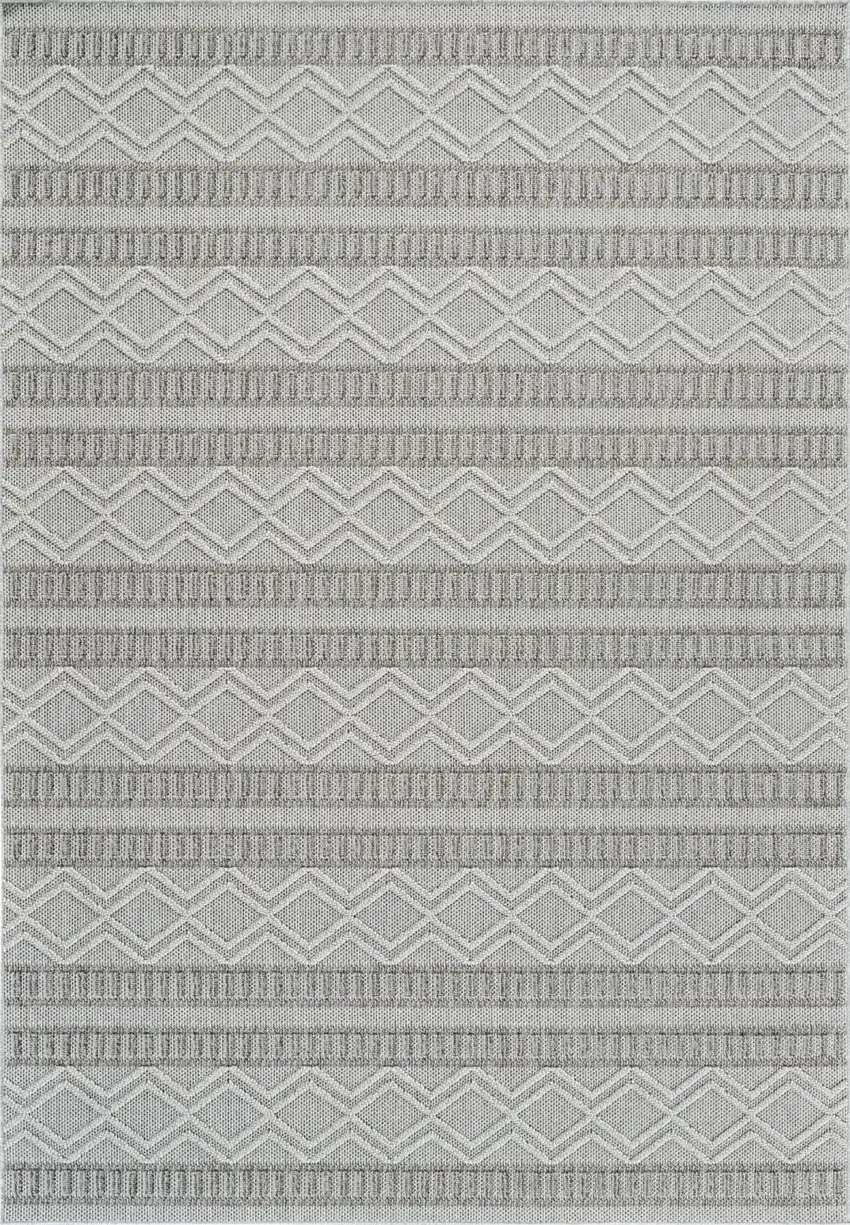 Beige and Gray Striped Distressed Indoor Outdoor Area Rug Photo 2