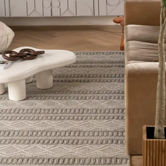 Beige and Gray Striped Distressed Indoor Outdoor Area Rug Photo 7