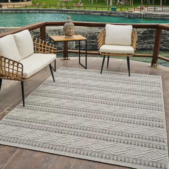 Beige and Gray Striped Distressed Indoor Outdoor Area Rug Photo 8