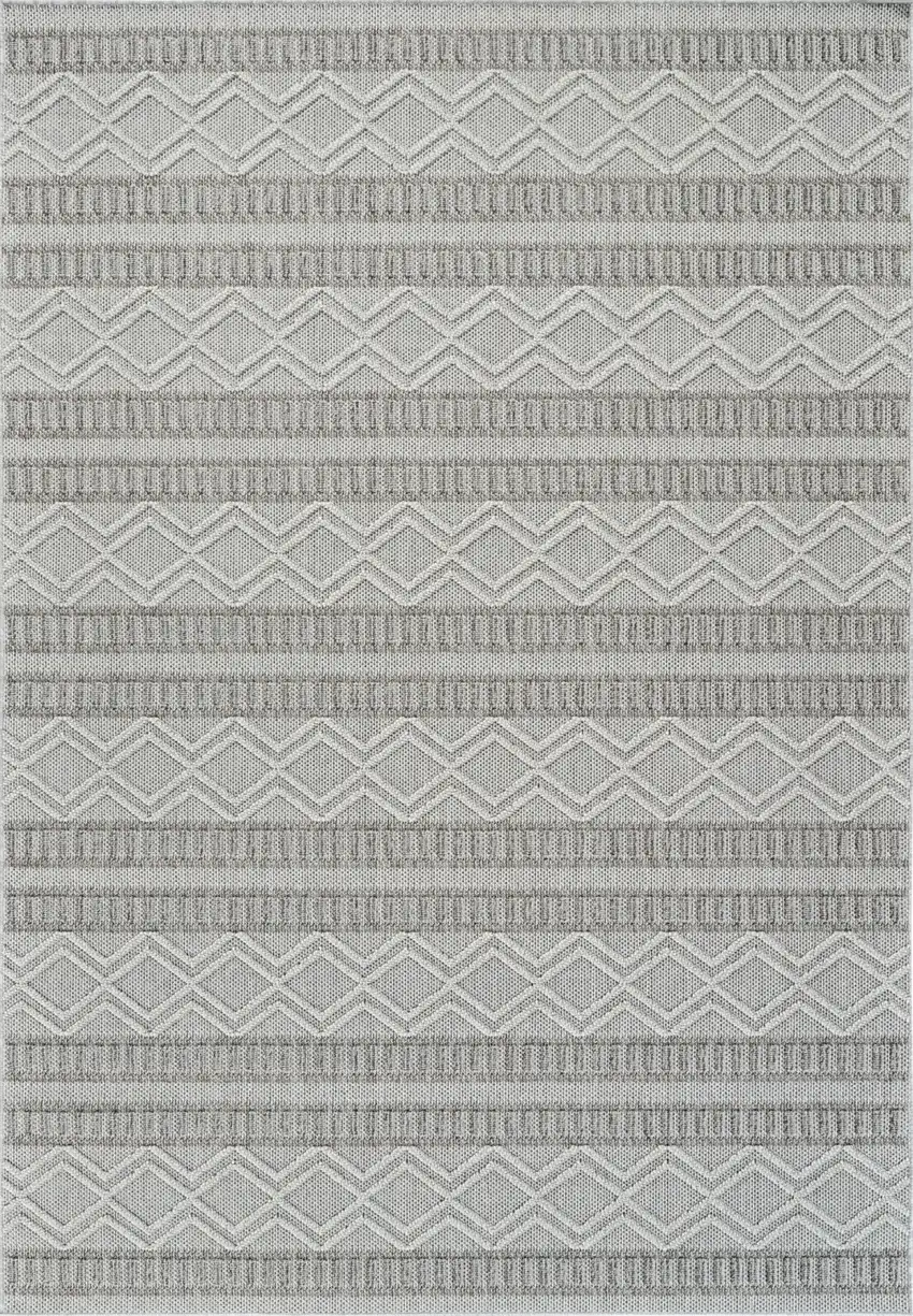 Beige and Gray Striped Distressed Indoor Outdoor Area Rug Photo 5