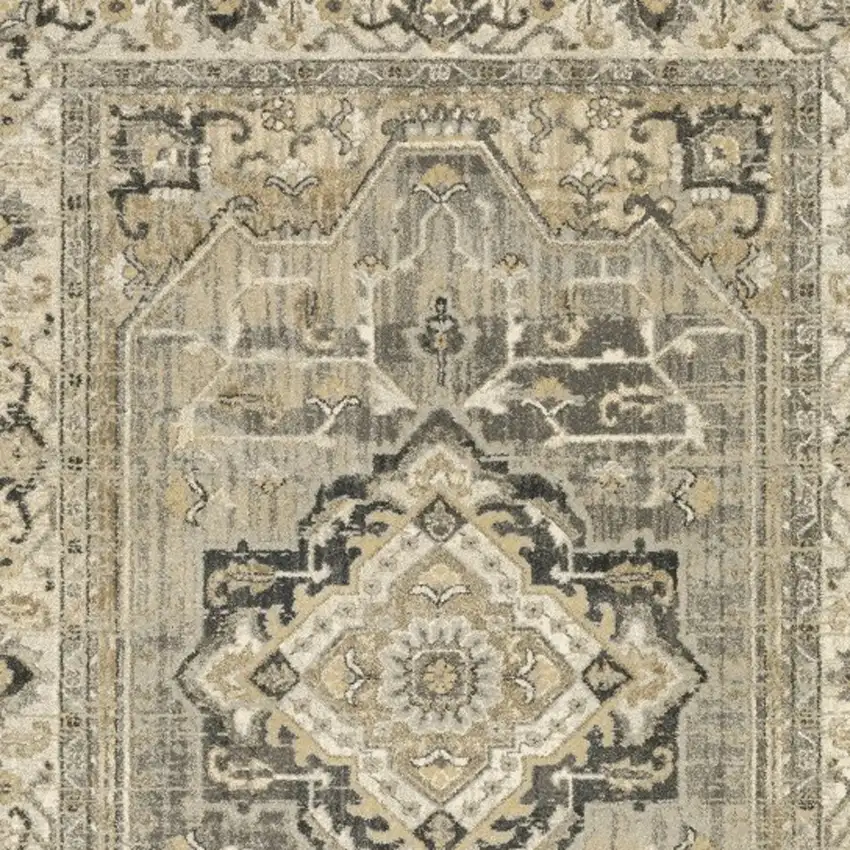 Beige And Gray Medallion Distressed Area Rug Photo 4