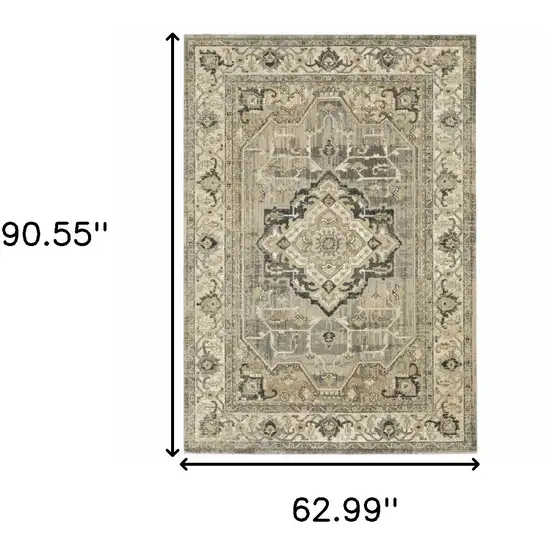 Beige And Gray Medallion Distressed Area Rug Photo 3