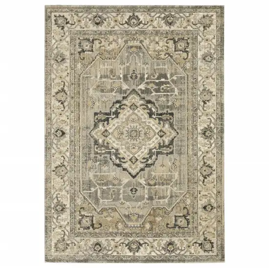 Beige And Gray Medallion Distressed Area Rug Photo 2