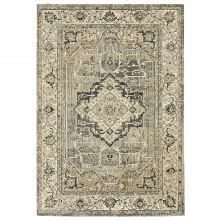 Beige And Gray Medallion Distressed Area Rug Photo 2