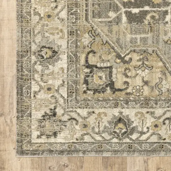 Beige And Gray Medallion Distressed Area Rug Photo 7