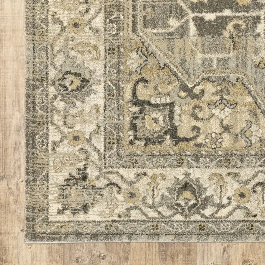 Beige And Gray Medallion Distressed Area Rug Photo 7