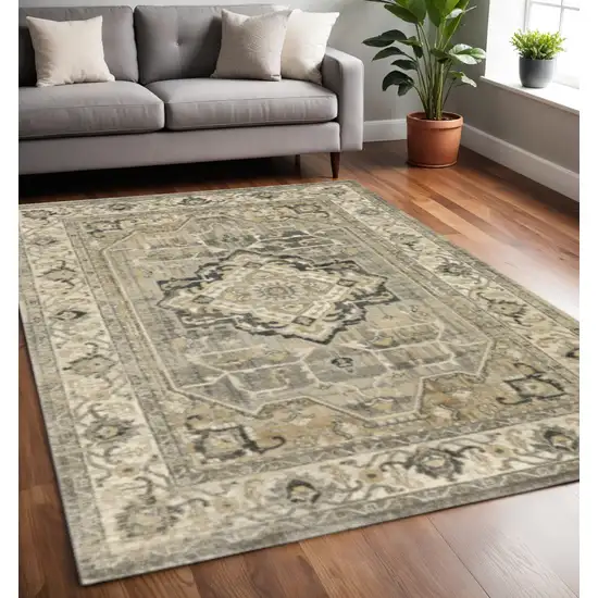 Beige And Gray Medallion Distressed Area Rug Photo 1