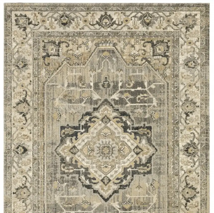 Beige and Gray Traditional Medallion Indoor Area Rug Photo 5
