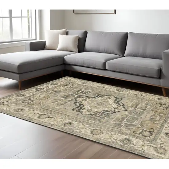Beige And Gray Medallion Distressed Area Rug Photo 1