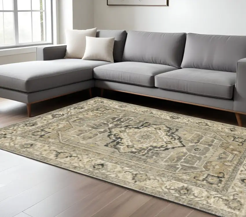 Beige And Gray Medallion Distressed Area Rug Photo 1