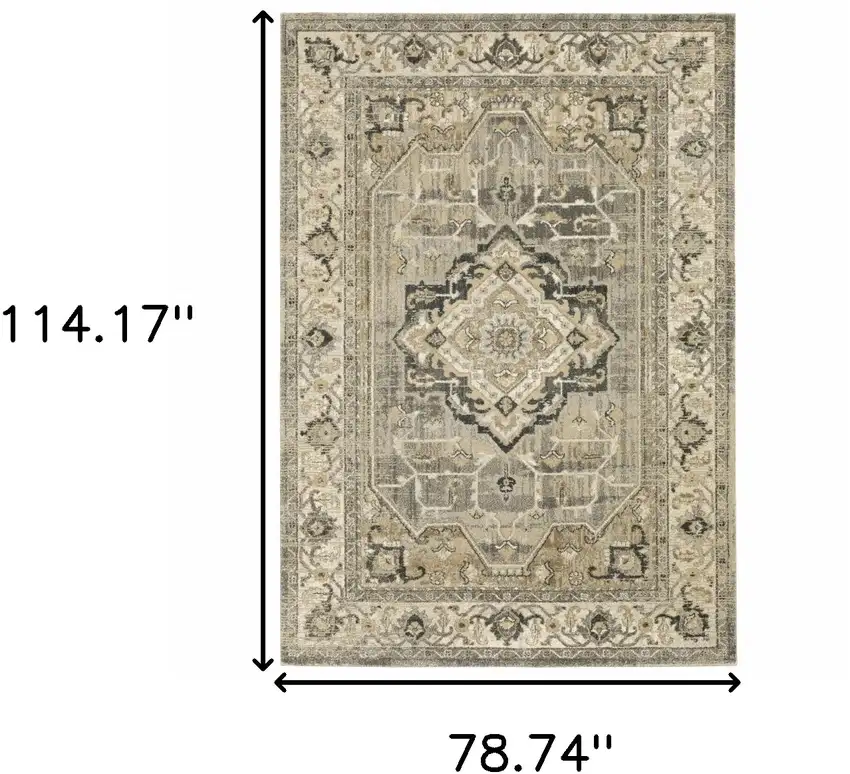 Beige and Gray Traditional Medallion Indoor Area Rug Photo 6