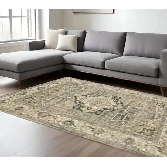 Beige And Gray Medallion Distressed Area Rug Photo 1