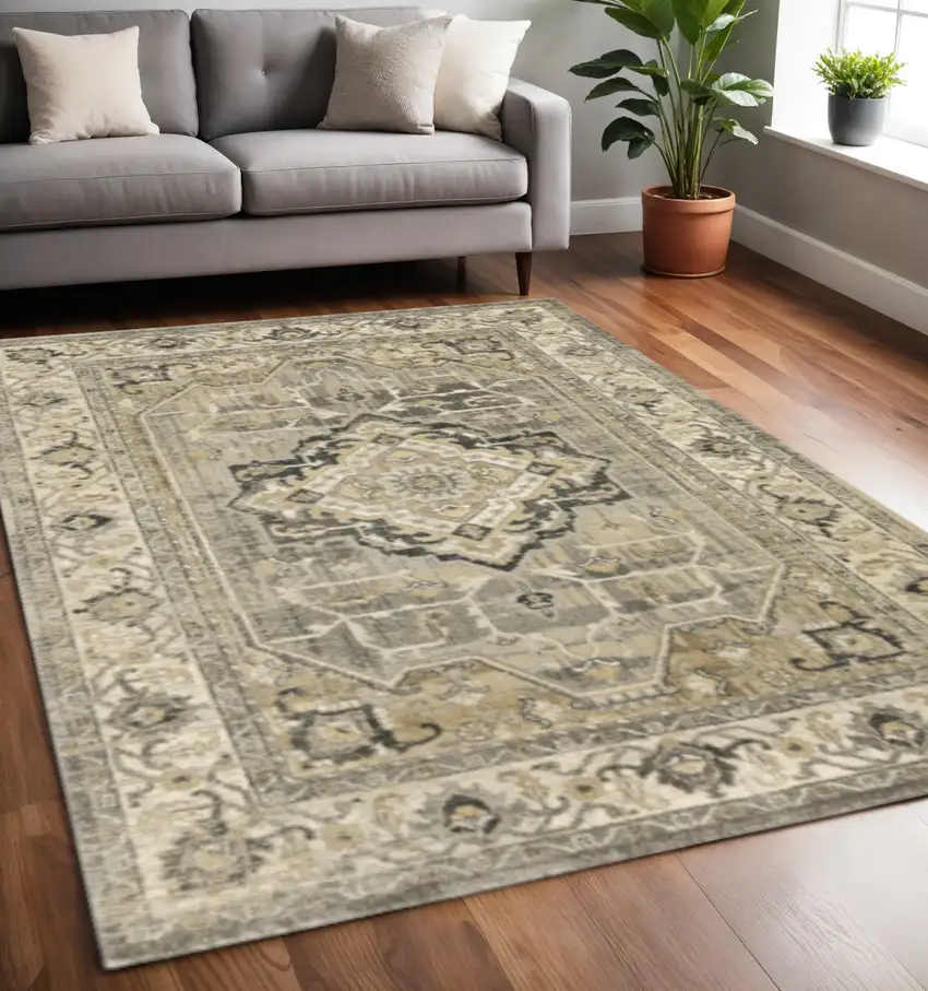 Beige And Gray Medallion Distressed Area Rug Photo 1