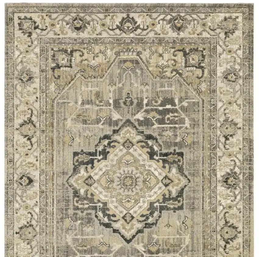 2' X 8' Beige And Gray Traditional Medallion Indoor Runner Rug Photo 4