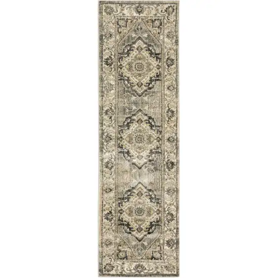 2' X 8' Beige And Gray Traditional Medallion Indoor Runner Rug Photo 2