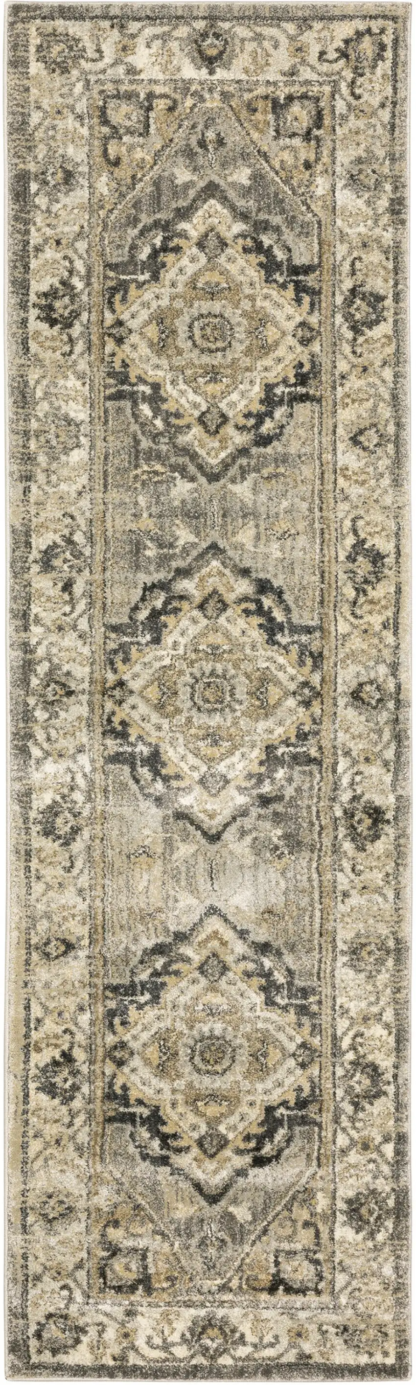 2' X 8' Beige And Gray Traditional Medallion Indoor Runner Rug Photo 2