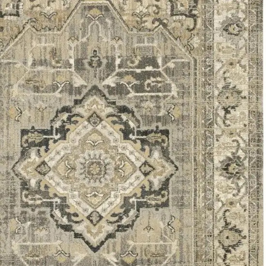 2' X 8' Beige And Gray Traditional Medallion Indoor Runner Rug Photo 3