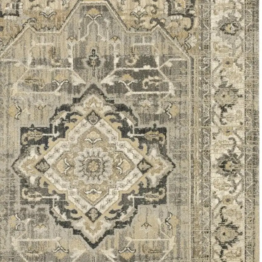 2' X 8' Beige And Gray Traditional Medallion Indoor Runner Rug Photo 3