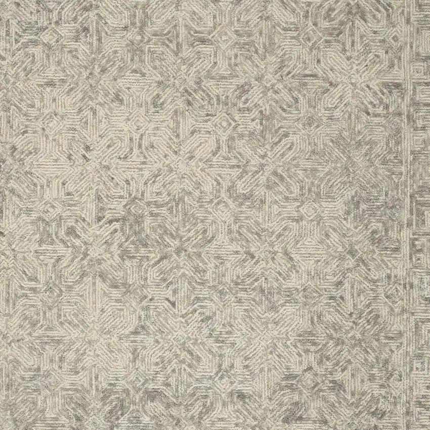 Beige and Gray Wool Abstract Geometric Area Rug Photo 7