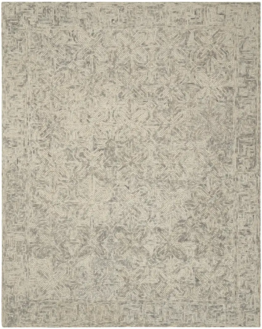 Beige and Gray Wool Abstract Geometric Area Rug Photo 7