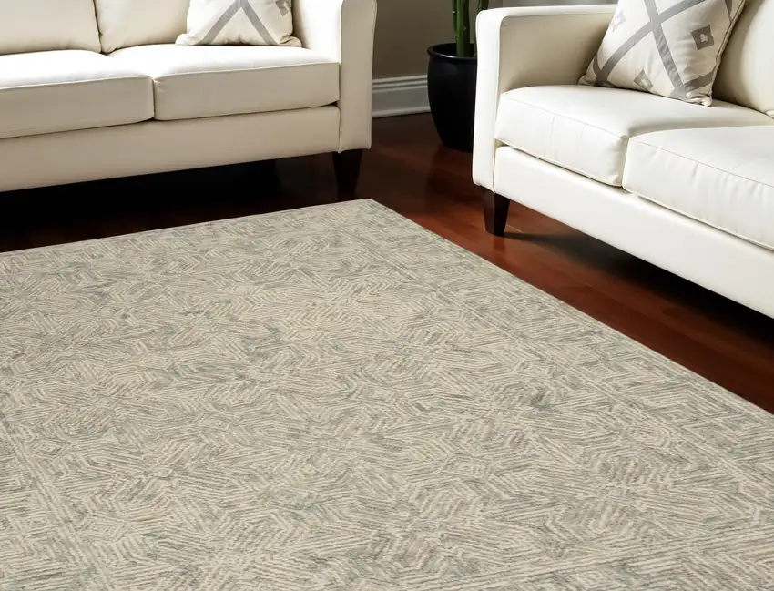 Beige and Gray Wool Abstract Geometric Area Rug Photo 1