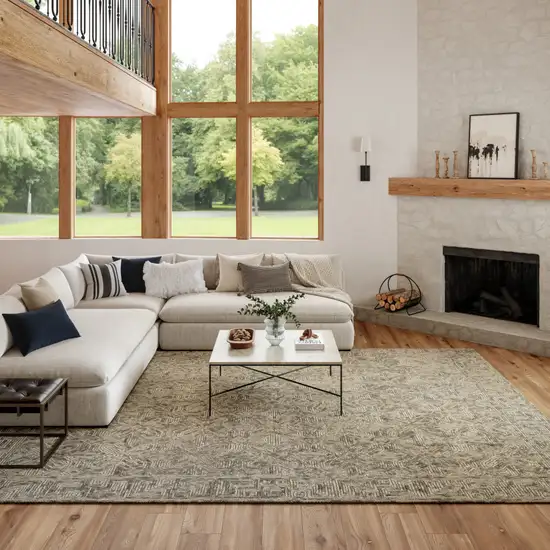 Beige and Gray Wool Abstract Geometric Area Rug Photo 2