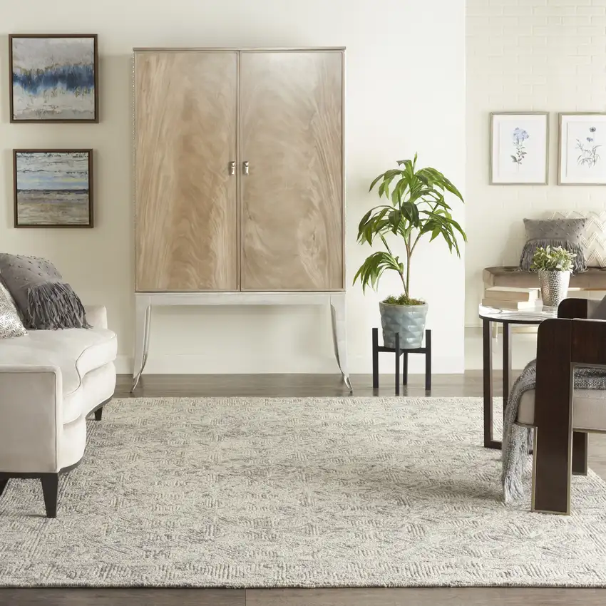 Beige and Gray Wool Abstract Geometric Area Rug Photo 4