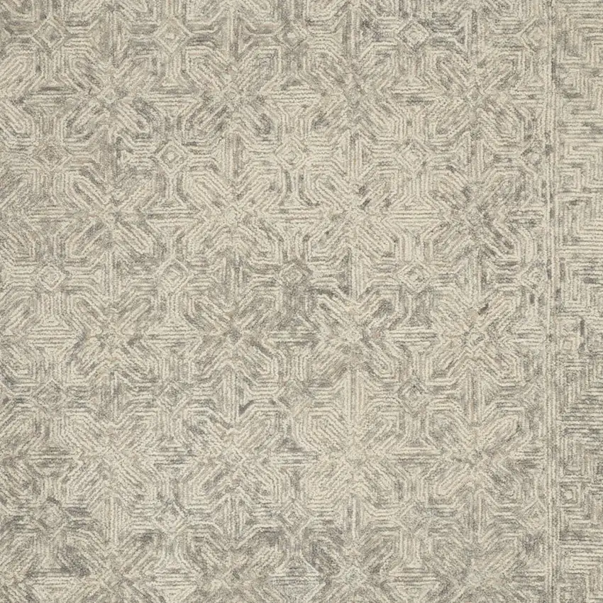 Beige and Gray Wool Abstract Geometric Area Rug Photo 6