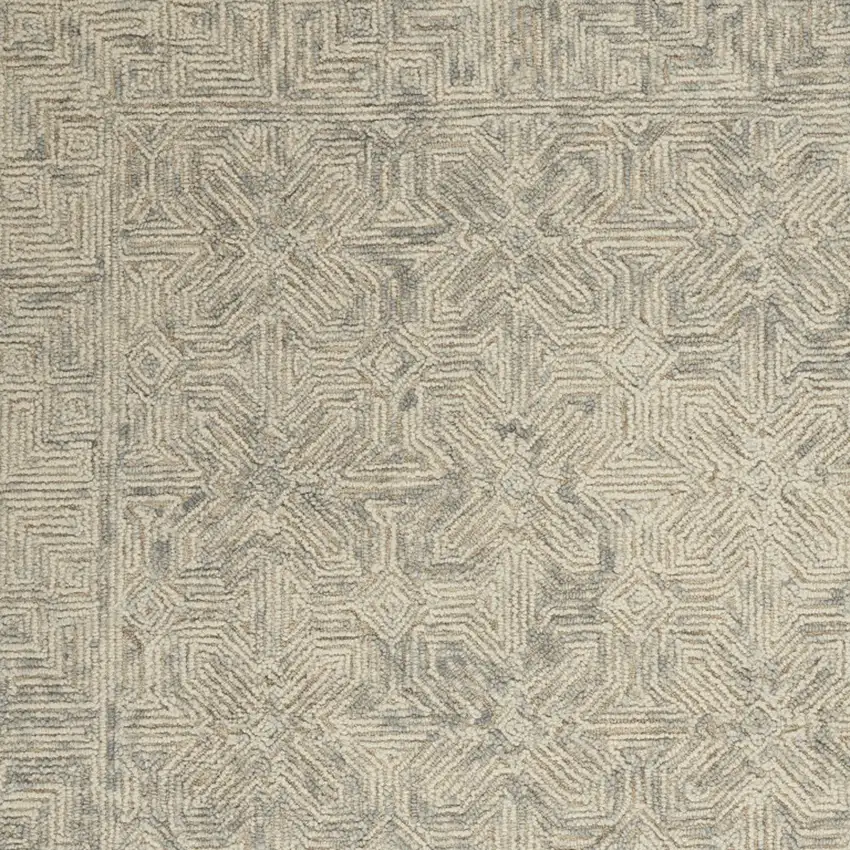 Beige and Gray Wool Abstract Geometric Area Rug Photo 6